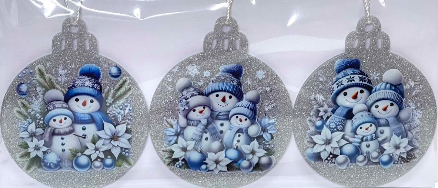 3 PC SET SILVER BLUE SNOWMAN