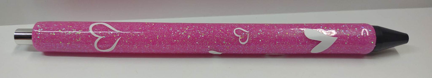 HOT PINK GLITTER PEN WITH WHITE HEARTS