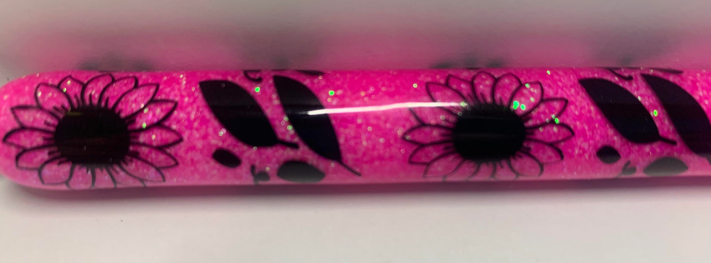 NEON PINK GLITTER WITH BLACK SUNFLOWER