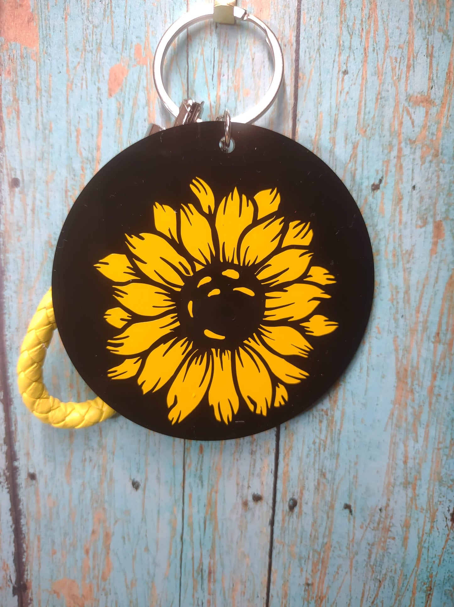 Black Keychain with Sunflower and Wristlet