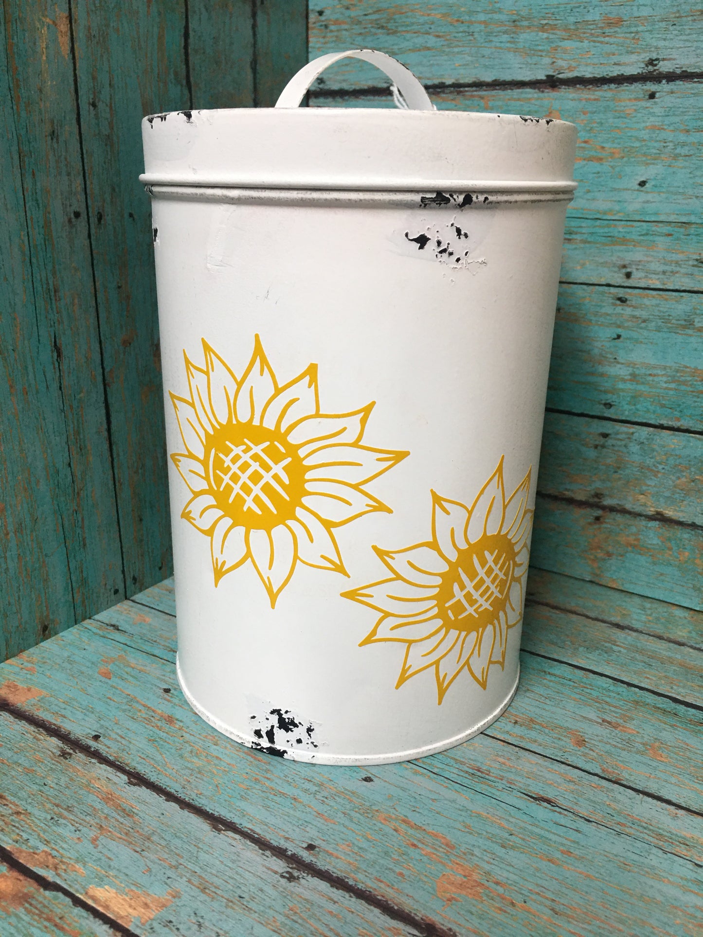 Metal Canister with Sunflowers