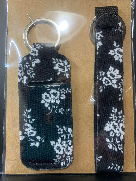 2 PC SET BLACK WITH WHITE FLORAL