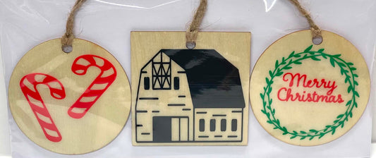 3 PC SET CANDY CANE BARN MERRY CHRISTMAS