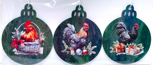 3 PC SET CHICKENS BASKET RED BOW