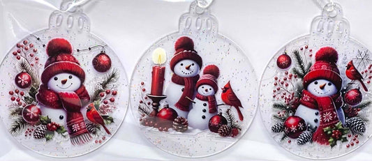 3 PC CLEAR GLITTER RED SNOWMAN