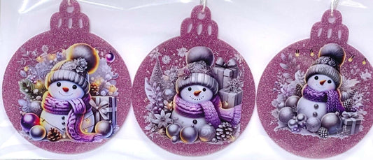 3 PC PINKISH PURPLE WITH PURPLE SNOWMAN