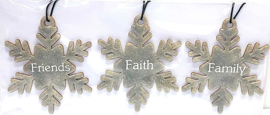 3 PC SET SILVER SNOWFLAKE FRIENDS FAITH FAMILY