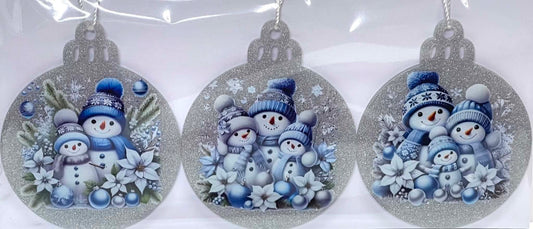 3 PC SET SILVER BLUE SNOWMAN