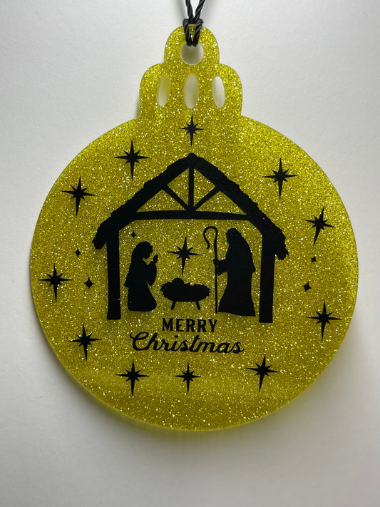 3 IN GOLD MANGER MERRY CHRISTMAS