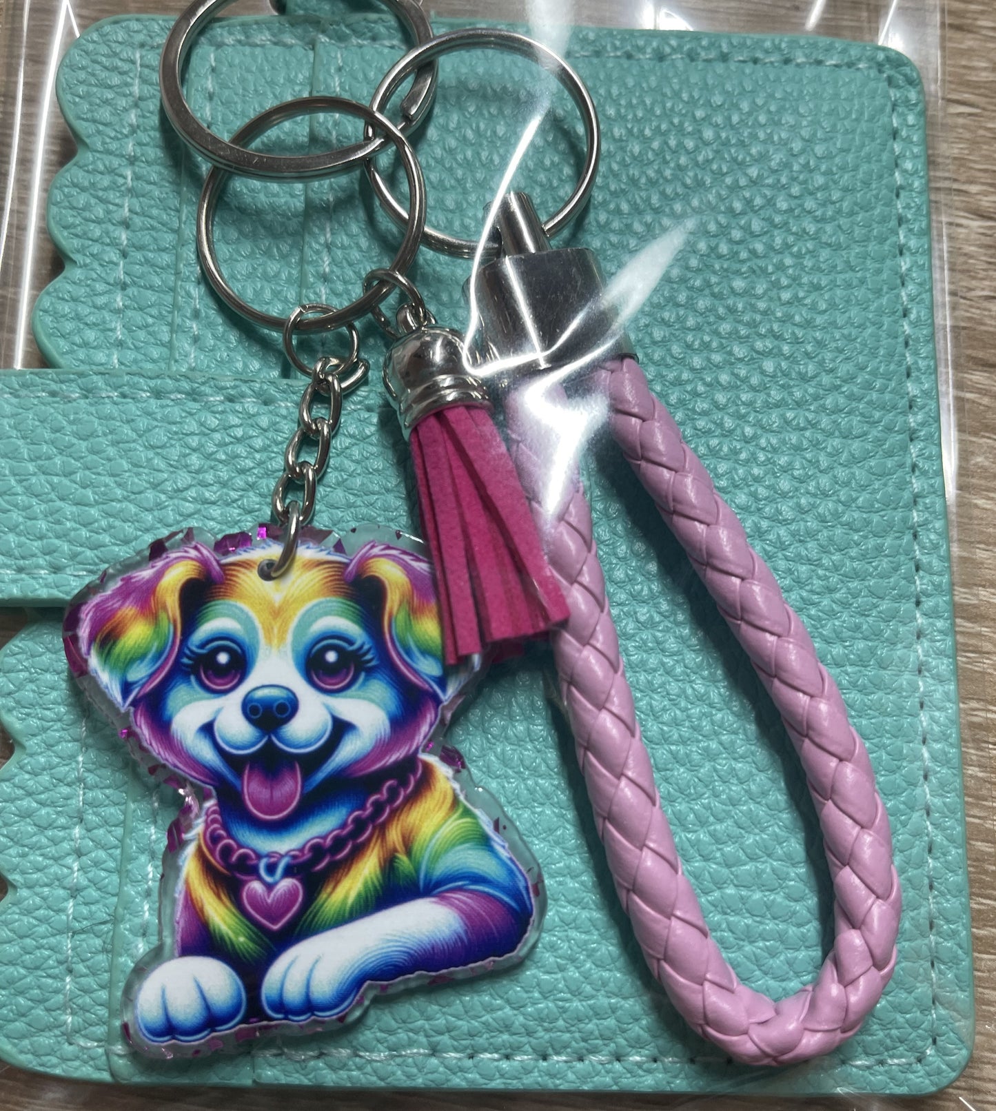 TEAL WITH RAINBOW DOG