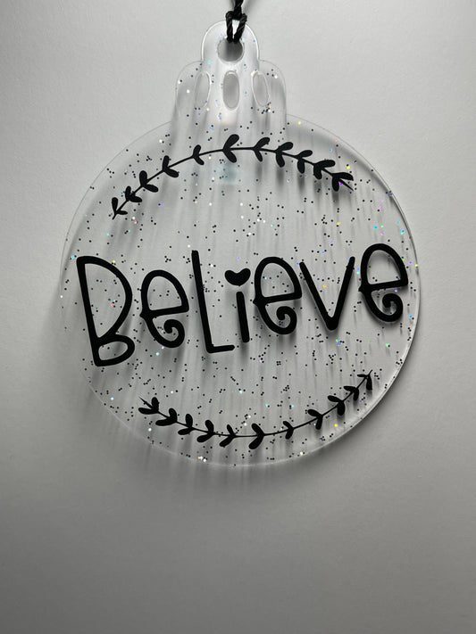 3 IN CLEAR GLITTER BELIEVE