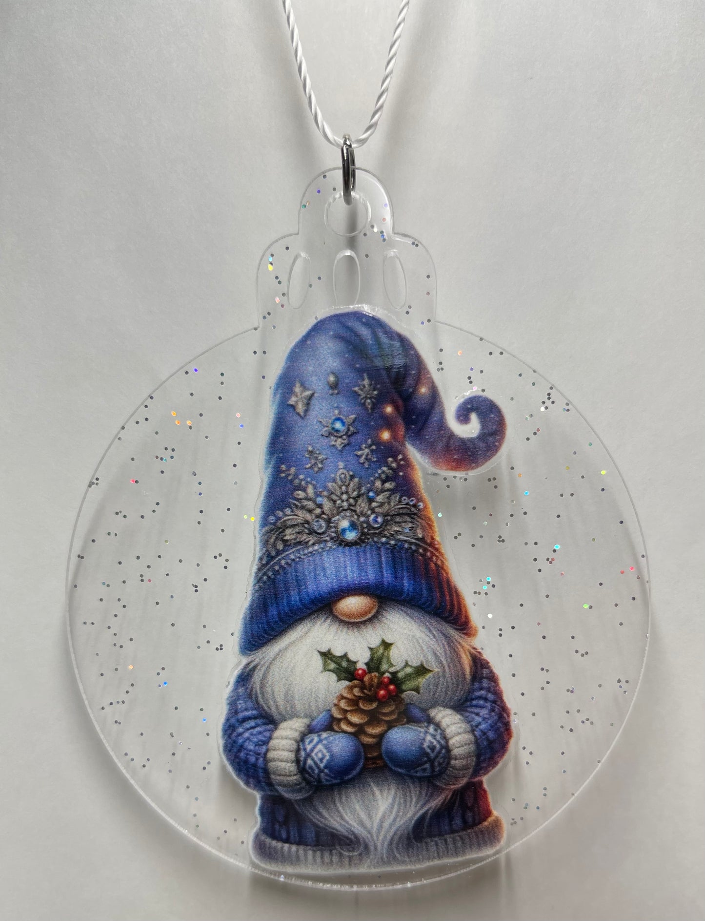 CLEAR GLITTER GNOME CHRISTMAS ORNAMENT