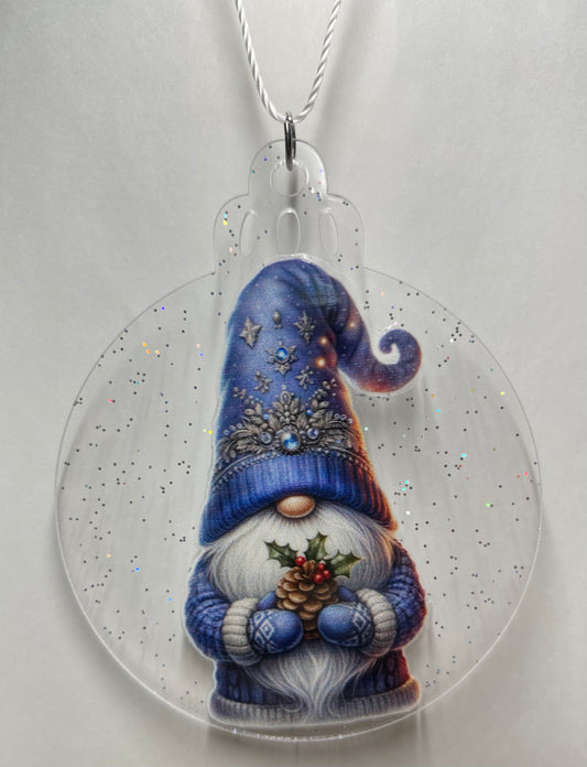 CLEAR GLITTER GNOME CHRISTMAS ORNAMENT