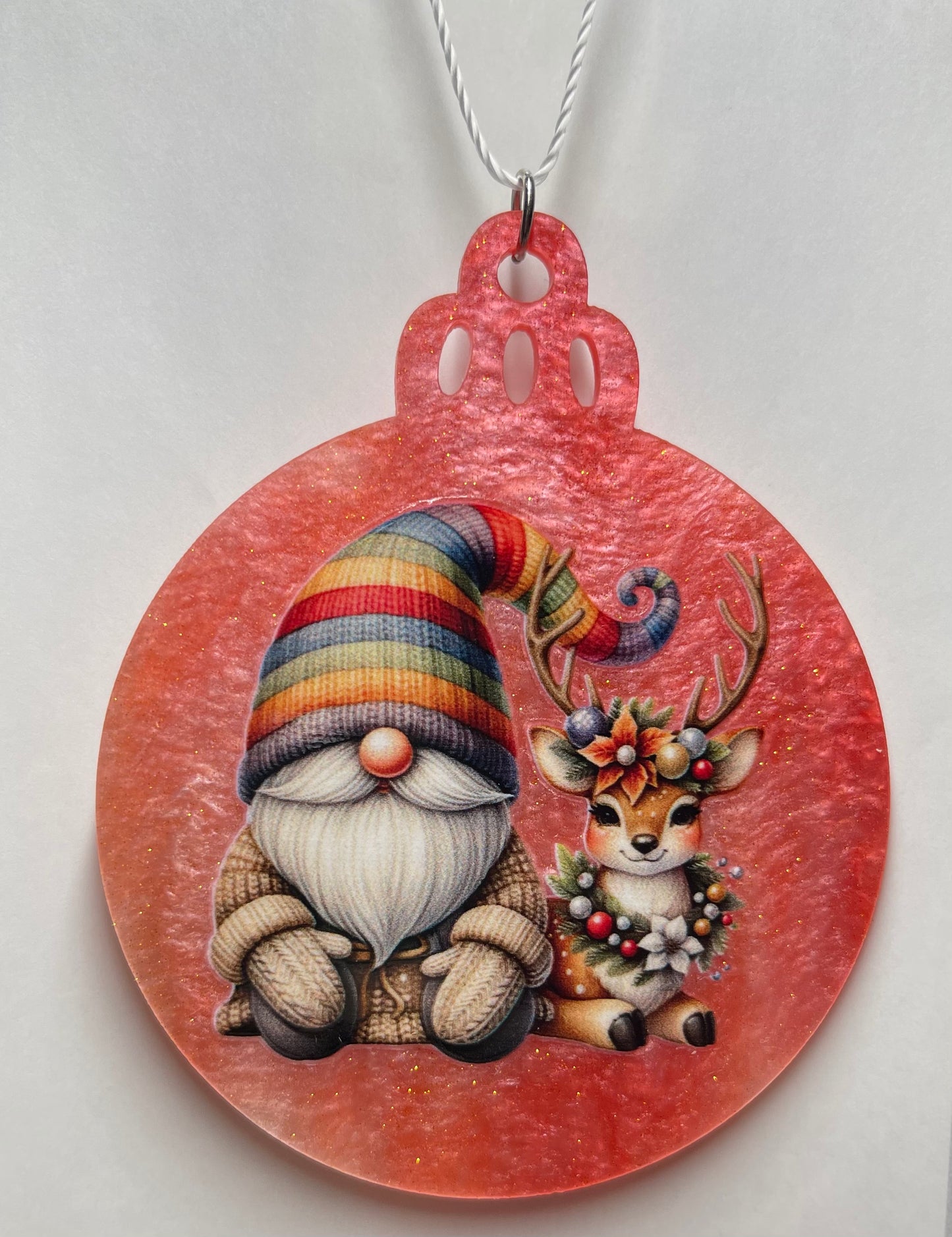 CORAL MARBLED GNOME CHRISTMAS ORNAMENT