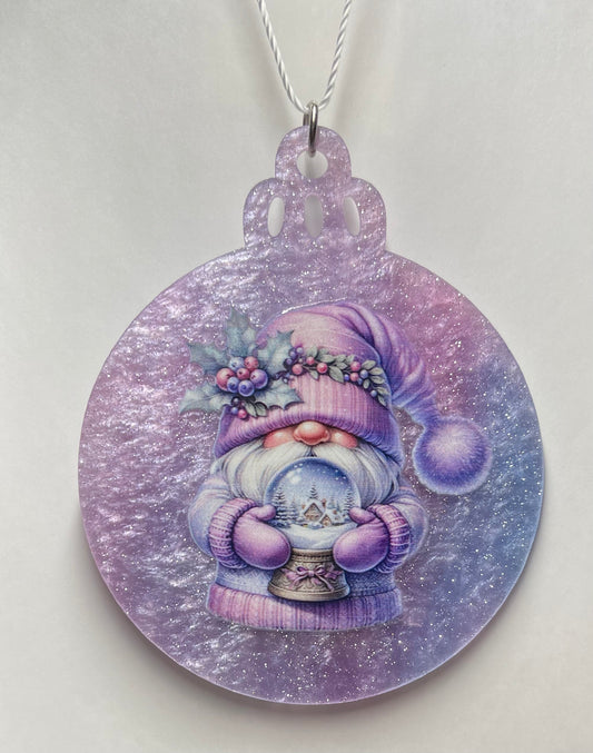 MARBLED PINK AND PURPLE CHRISTMAS GNOME ORNAMENT