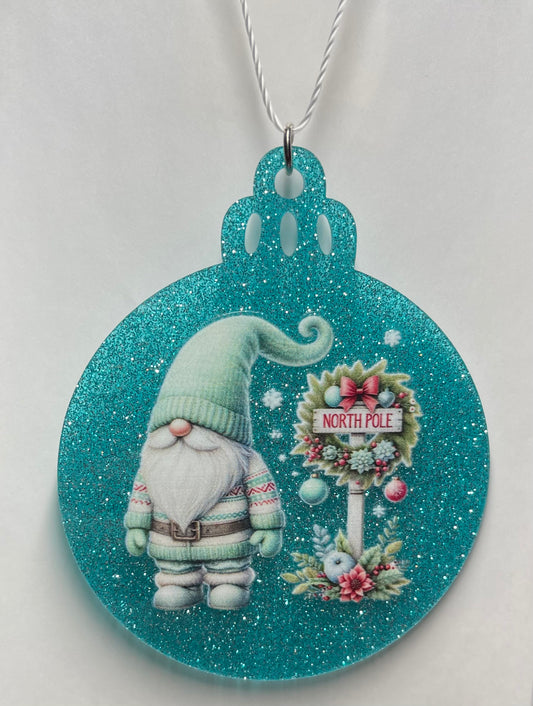 TEAL GNOME CHRISTMAS TREE ORNAMENT
