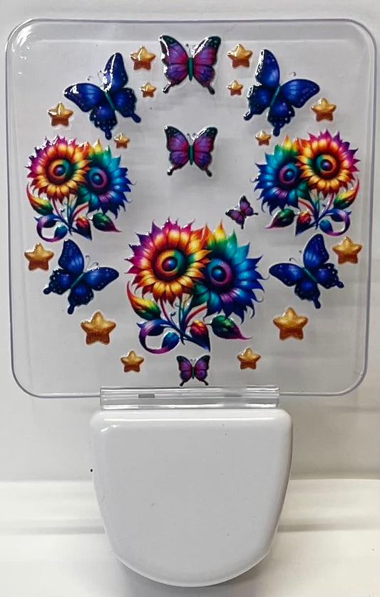 RAINBOW SUNFLOWERS AND BUTTERFLIES