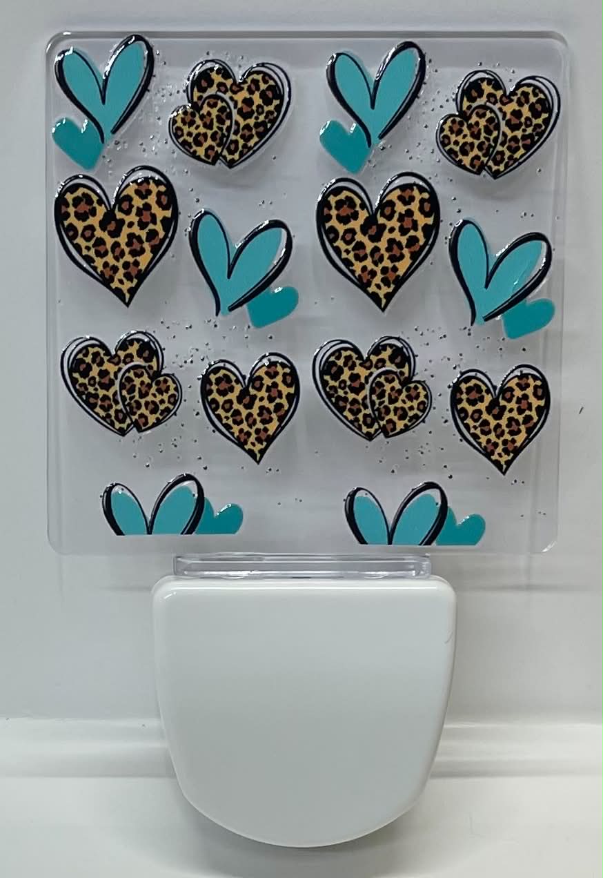 TEAL AND LEOPARD PRINT HEARTS