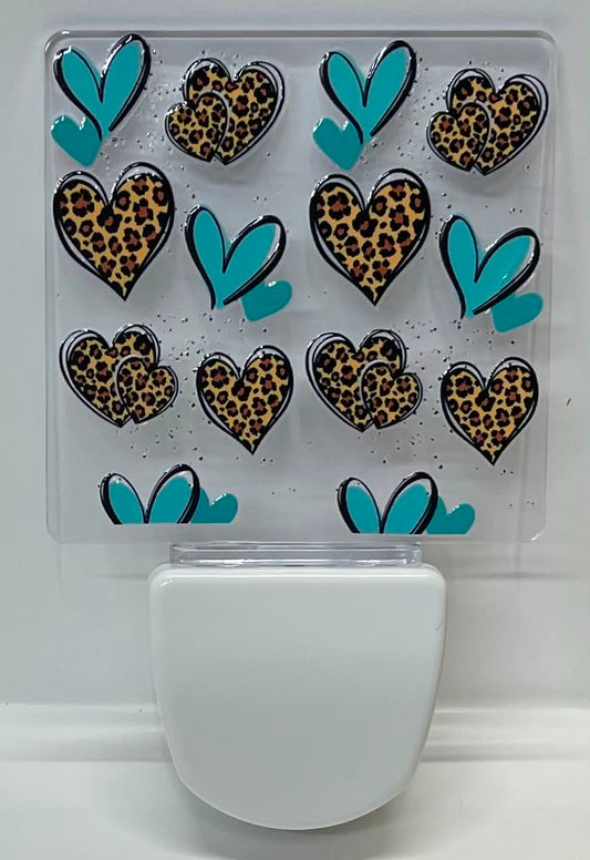 TEAL AND LEOPARD PRINT HEARTS