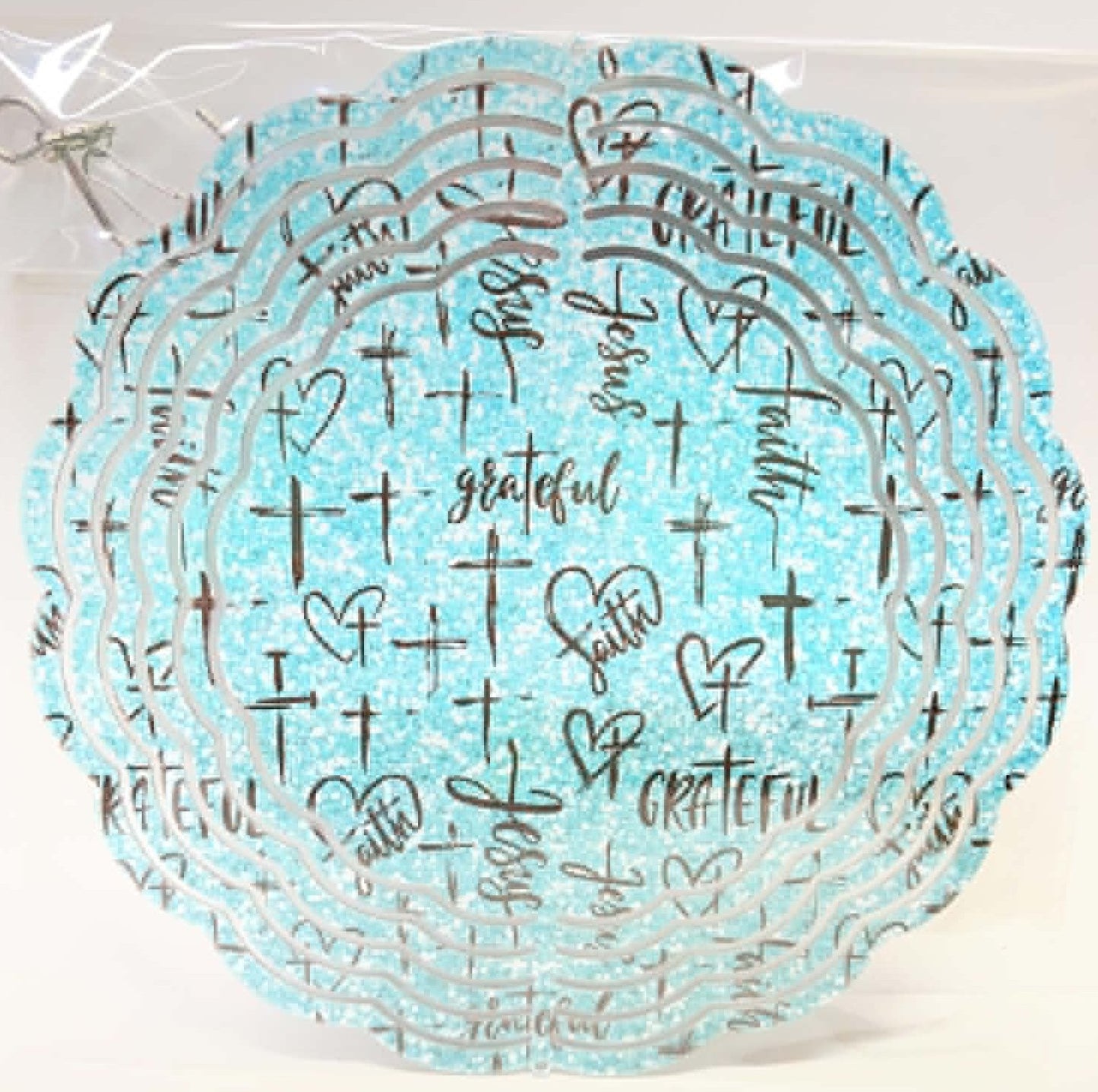 JESUS, CROSS, HEARTS - TEAL