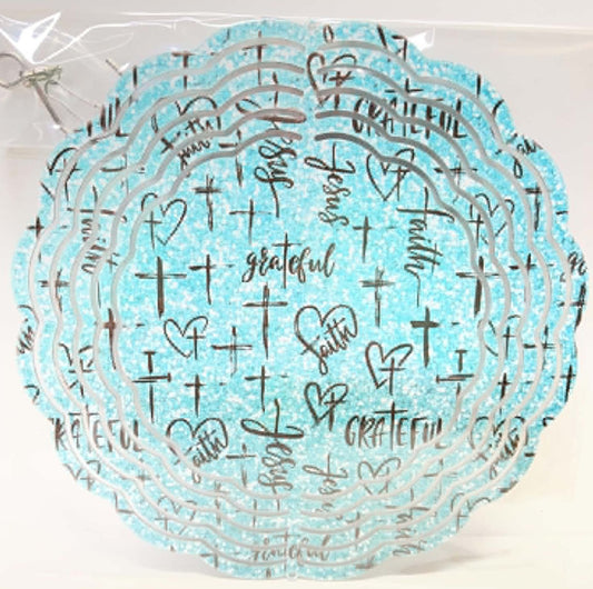 JESUS, CROSS, HEARTS - TEAL