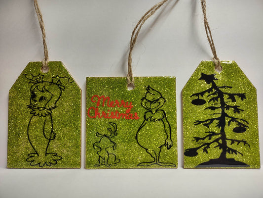 Cindy Loo, Grinch and Max with Red Merry Christmas, Tree Set of 3
