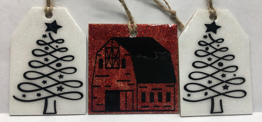 Red Barn with Christmas Tree’s Set of 3