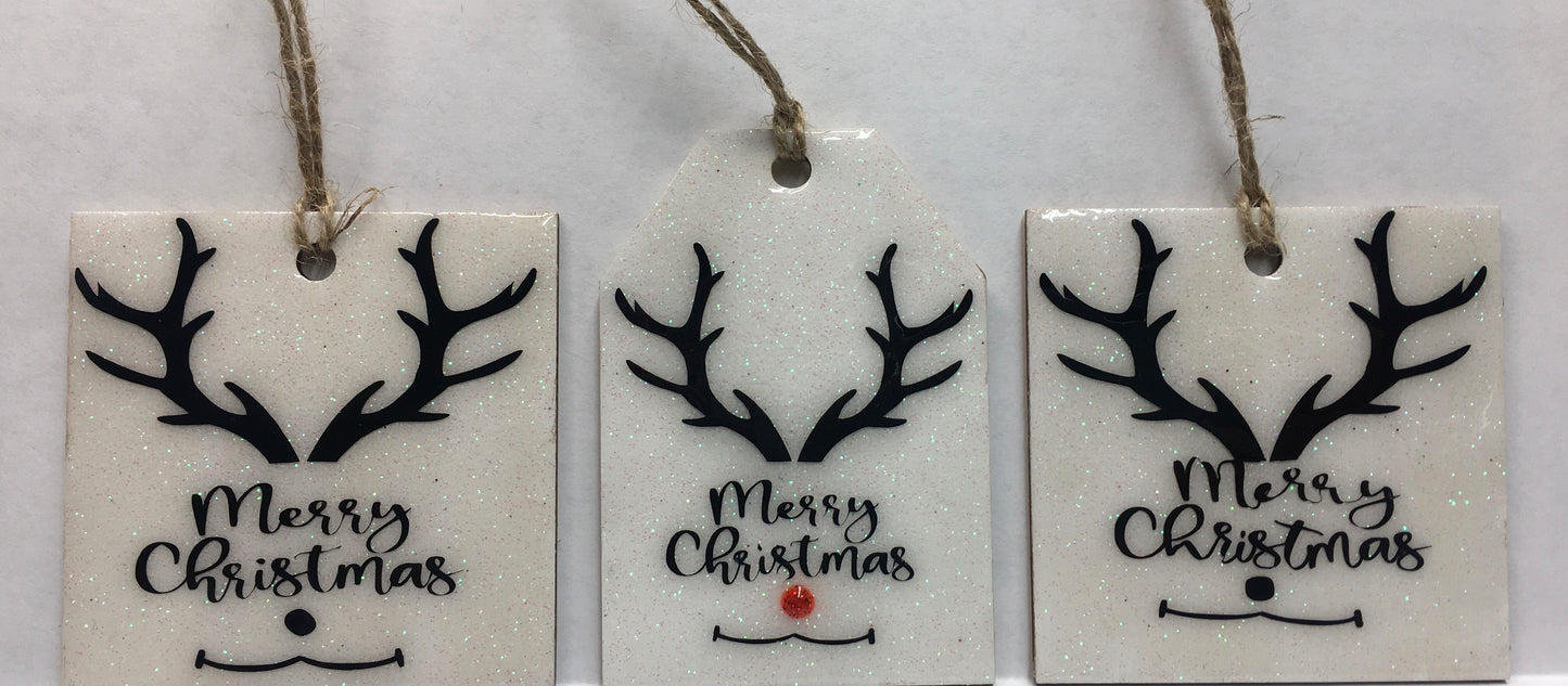 White Merry Christmas Reindeer Set of 3