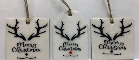 White Merry Christmas Reindeer Set of 3