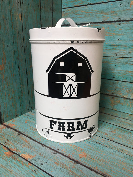 Metal Canister with Barn/Farm