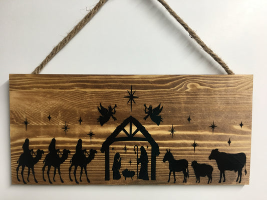 Dark Wood Nativity with Black Vinyl