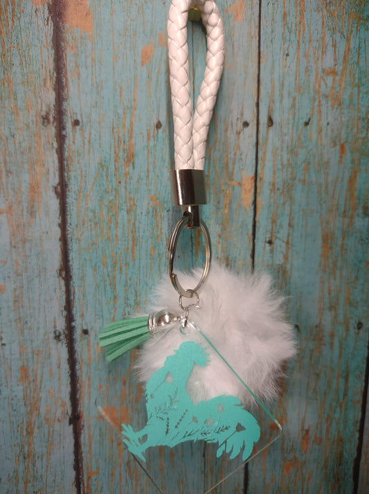 Square Keychain with Rooster with Wristlet